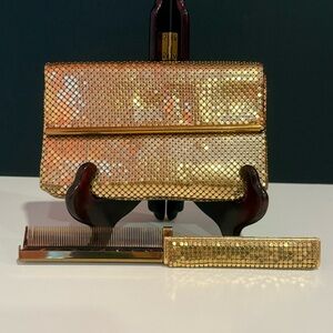 Whiting & Davis Gold Mesh Clutch and Folding Comb